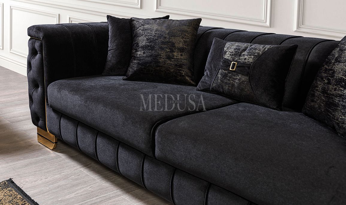 Royal Siyah Krem Koltuk Takımı Medusa Home