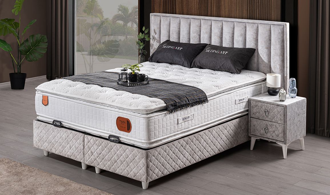 Medusa Home Mobilya - Twin Double Set Baza Başlık Yatak